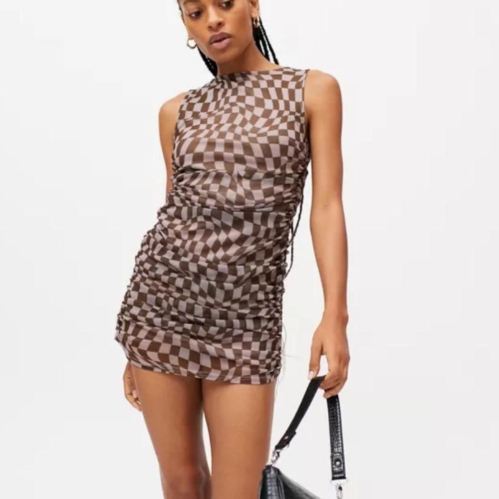 Urban Outfitters Brown Checkerboard Mini Dress